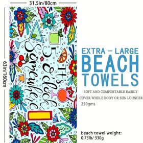 1pc Boho Sandproof Beach Towels, Vacation Beach Accessories, Fast Dry Beach Accessories, For Travel Swim Pool Yoga Camping, Bathroom Accessories (Color: Biger Slogan  63x31.5â€)